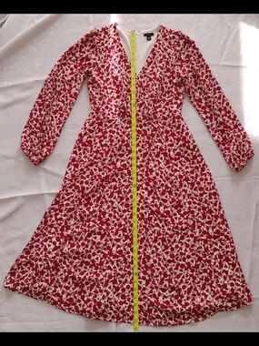 Ann Taylor Factory Red and White Floral Long Sleeve Midi Dress